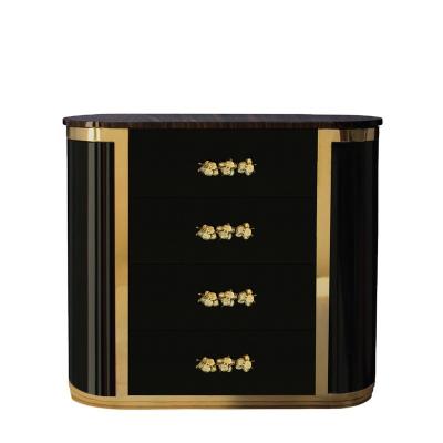 China Modern Simple Popular Wooden Nightstand Side Table Polished Lacquer Brass Black Bedside for sale