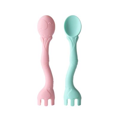 China Animal Food Grade Silicone Fork Spoon Creative Cute Baby Spoon Elephant Giraffe Silicone Spoon for sale