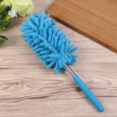 China Viable Blue Telescopic Extendable Dusting Brush Soft Microfiber Brush Home Cleaning Dust Washable Dusting Brush for sale