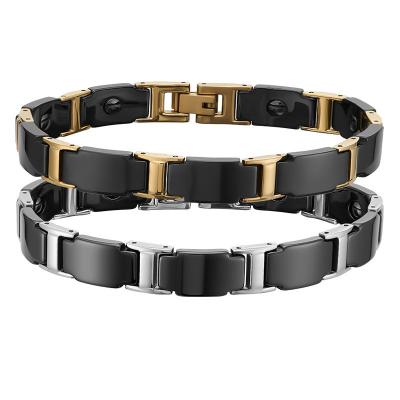 China New Vintage Fashion Popular Gold Black Healthy Energy Stainless Steel Ceramic Bracelet for sale