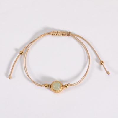 China Wholesale Custom Handwoven Vintage Wax Thread Natural Stone Gold Plated Woven Lady Men Natural Rock Stone Bead Bracelet for sale