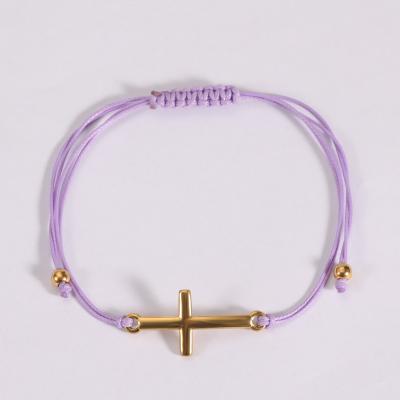 China Wholesale Promotional Bracelet Christian Three Colors Customizable Size Jesus Cross Charm Vintage Fashion String Cross Bracelets for sale