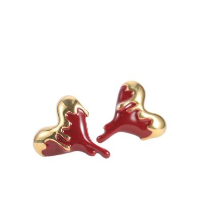 China Irregular CLASSIC High Quality 18K Gold Plated Stainless Steel Solid Red Heart Stud Earrings for sale