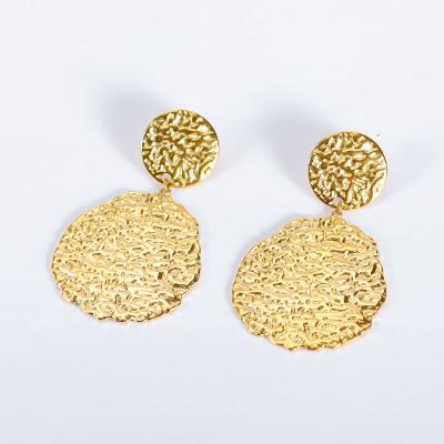 China BOHEMIA Stainless Steel Gold Plated Bark Hammered Stud Earrings Hanging Round Drop Earrings for sale