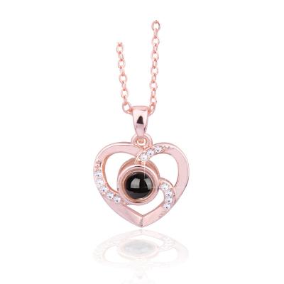 China Comfort fit in stock one dollar women alloy projective necklace valentines day heart Rose Gold 100 tongues necklace i love you for sale