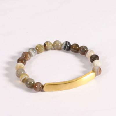 China Wholesale Vintage Custom Engraved Adjustable Stainless Steel Bracelet Stretch Natural Stone Beaded Bracelet for sale