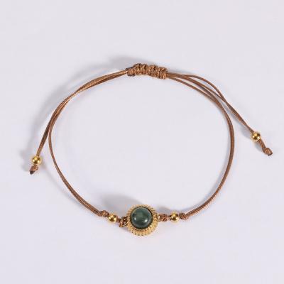 China Vintage Hot Sale Fashion Stainless Steel Gold Plated Wax Rope Gemstone Handmade Knotted Adjustable Bracelets for sale