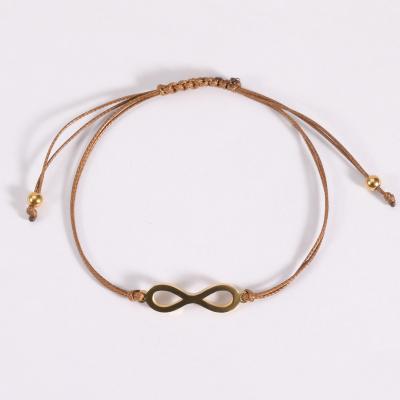 China Vintage China Factory Fashion Wax Rope Bracelets Stainless Steel Simple Braided Gold Plated Infinity Couples Adjustable Bracelets 8 for sale