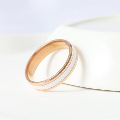 China CLASSIC Factory Direct Stainless Steel 18K Rose Gold Couples Eternity White Enamel Rings for sale