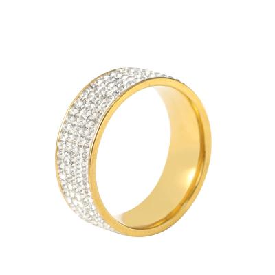 China CLASSIC European and American Style Zircon Ring 18k Hot Gold Plated 5 Row Stainless Steel Diamond Rings for sale