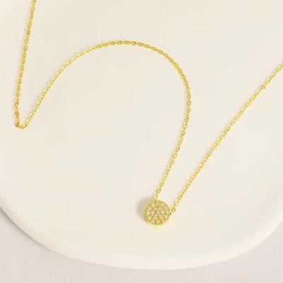 China Hot Sale Vintage Fashion Stainless Steel 18k Gold Plated Small Full Diamond Zircon Round Pendant Necklaces For Women for sale