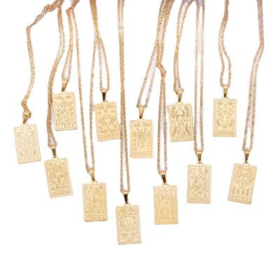 China Vintage Top Market Customized Wholesale 18K Gold Plated Stainless Steel Two Sides Wearable Zodiac Horoscope Necklaces 12 for sale