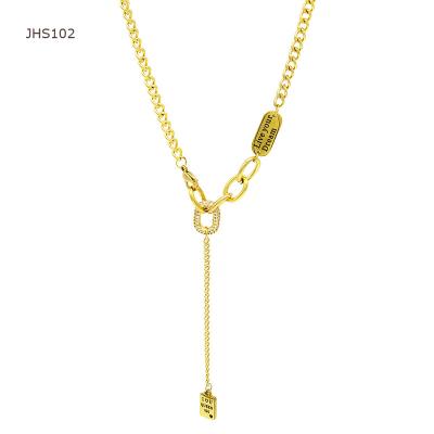 China Hot Selling Charm JHS102 Fashion Cuban Curb Chain 18K Gold Hot Sale Zircon Stainless Steel Necklace Basic Punk Women for sale