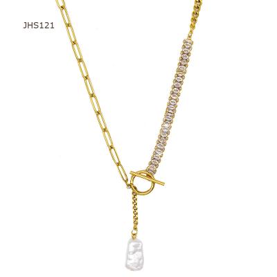 China Fashion Charm JHS121 Stainless Steel Jewelry 18K Gold Cubic Zirconia Chain 3mm Chain Stainless Steel Necklace for sale