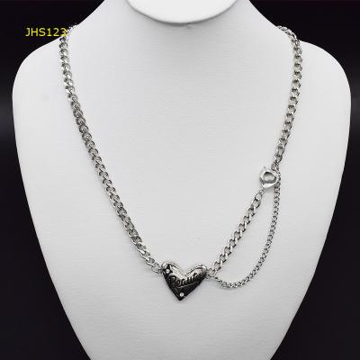 China JHS123 Fashion Curb Cuban Pendant Chain Necklace Fashion Stainless Steel Zirconheart Stainless Steel Necklace Women Jewelry for sale