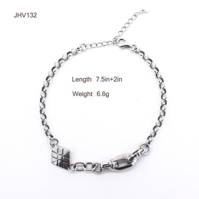 China JHV132 punk jewelry 925 sterling silver round vintage diamond shape black silver bracelet for sale