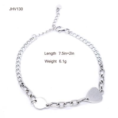 China Cuban Chain HEART 925 Sterling Silver Women's Punk Silver Bangle Bracelet JHV130 for sale