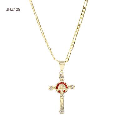 China Fashion Charm JHZ129 18k Gold Jewelry Necklace Red Zircon Jewelry Religious Cross Necklace Women for sale