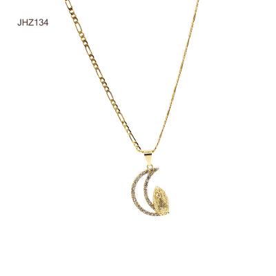 China Fashion Charm JHZ134 18k Gold Necklace Zircon Moon Virgin Mary Necklace Girl for sale