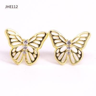 China Fashion Wholesale High Quality 18K Gold Plated 18K Zircon Butterfly Stud Earrings JHE112 for sale