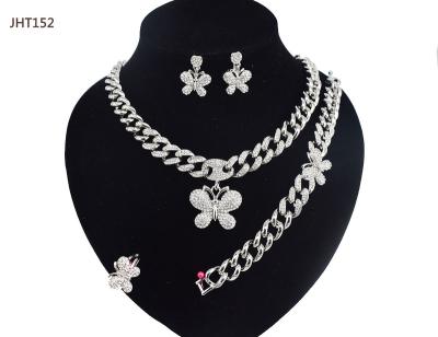 China Hot Sale JHT152 Latest Design Fashion Hip Hop Cuban Butterfly Chain Silver Jewelry Set for sale