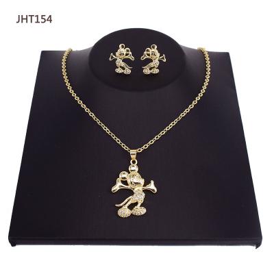 China JHT154 Fashion High Quality Gold Plated 18K Zirconia Small Children Mickey Necklace Earrings Set Children Jewelry Set for sale