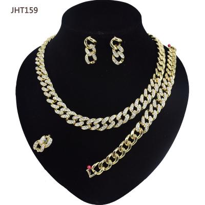 China JHT159 Wholesale Fashion Jewelry Set 18K Gold Plated Fashion Hip Hop Diamond Jewelry Set for sale