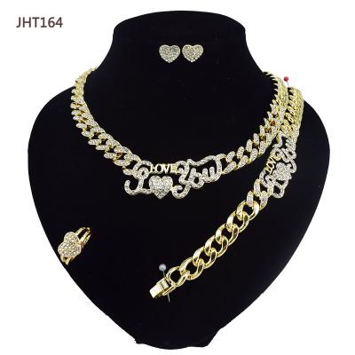 China JHT164 Wholesale Fashion Jewelry Set 18K Gold Plated Fashion Hip Hop Diamond Jewelry Set for sale