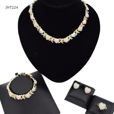 China JHT224 18K High Quality Cute Three Color Gold Rhinestone Jewelry Set XOXO Jewelry Set Women's Jewelry Set for sale