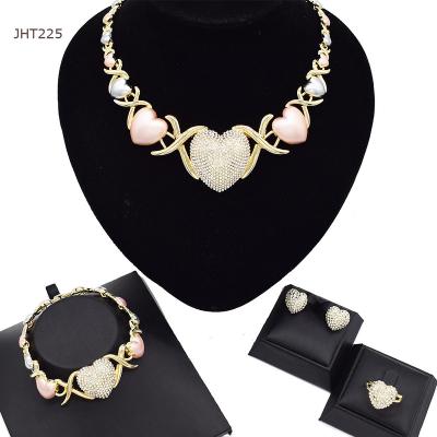 China JHT225 18K Gold Three Color XOXO Diamond Heart Wedding Jewelry Set Cute Wholesale Women's Jewelry Set for sale