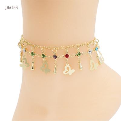 China FASHION JHA156 Butterfly Diamond Wholesale Women's Two-Layer 18K Gold Plated Anklet Chain for sale