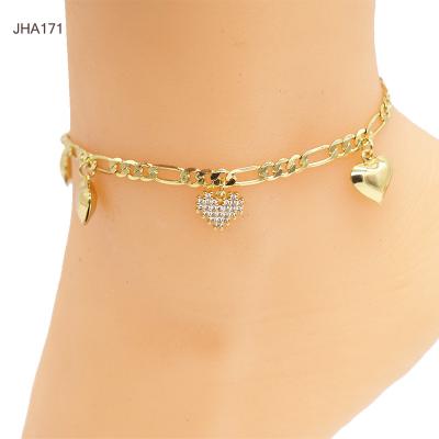 China FASHION JHA171 Heart Shaped 18k Gold Zircon Anklet Chain Jewelry Wholesale Women's Anklet for sale