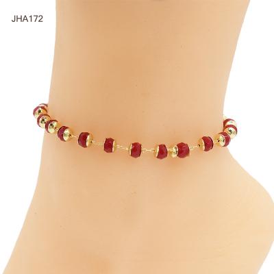 China Wholesale Fashion JHA172 18k Gold Rosary Copper Anklet Wholesale Red Black Women's Anklet for sale