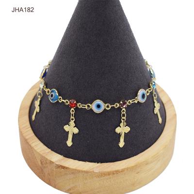 China JHA182 Fashion 18K Gold Wholesale Anklet Colorful Eyes Cross Women Anklet Bracelet Foot Jewelry for sale