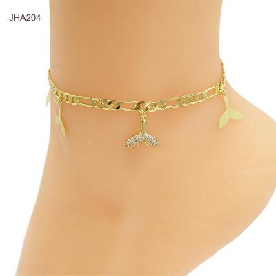 China FASHION JHA204 Fashion 18k Gold Zircon Anklet Whale Tail Anklet Jewelry Wholesale Women's Anklet Chain for sale