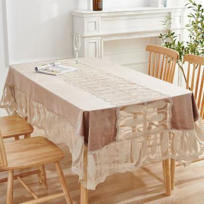 China Champagne High Grade Europe Lace Waterproof Gold Cloth Velvet Table Cloth Rectangular Dining Table Cover for sale