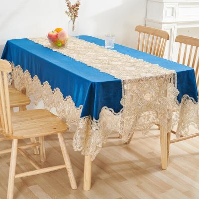 China Europe Tablecloth Dining Table Cover Velvet Gold Flower Waterproof Luxury Embroidered Gold Tablecloth for sale