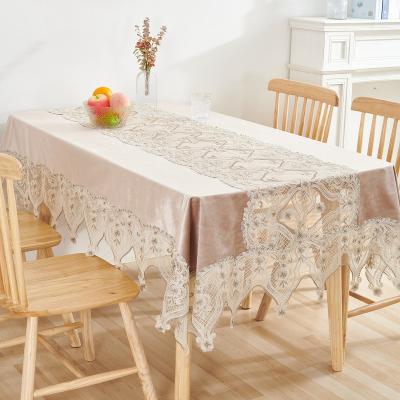 China Waterproof Vintage Home Decoration Polyester White Wedding Table Cloth Velvet Tablecloth Lace Table Covers for sale