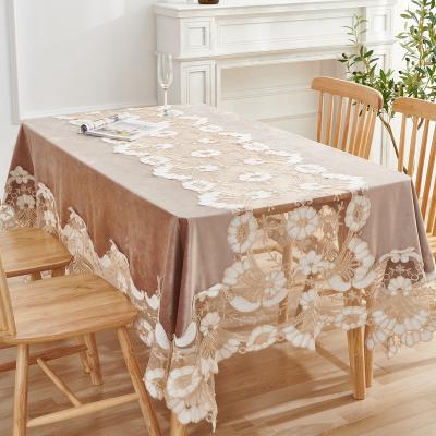 China Vintage Red Gold Velvet Wedding Table Cloth Decoration Waterproof Large Polyester Waterproof Lace for sale