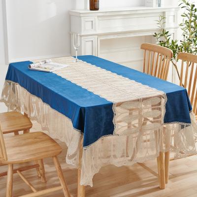 China High Grade Waterproof Tablecloth Europe Lace Fabric Rectangular Champagne Gold Dining Table Cover Velvet for sale