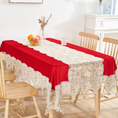 China Vintage Waterproof Polyester Home Decoration Table Cloth Velvet Table Cloth White Wedding Lace Table Covers for sale