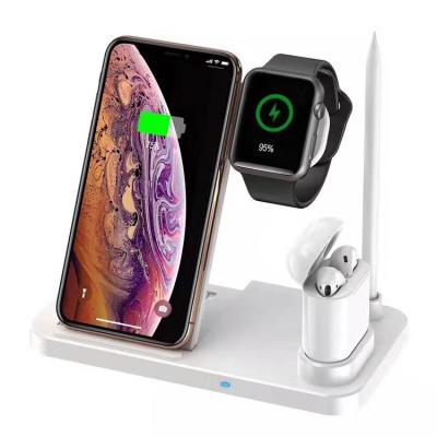 China Smart Watch W30 Mobile Phone Stand Dock Desktop Stand Fast Charging Multi Function 4 in 1 USB Wireless Charger for sale