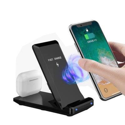 China Hot Sale H16 15W Qi Mobile Phone Charging Station Quick Standard Phone Holder Foldable 2 in 1 for Mobile Phone Earphone Wireless Charger for sale