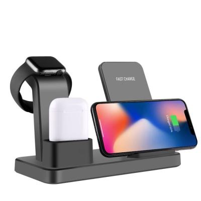 China Smart Watch 3 in 1 Phone Charger Stand 10W Qi Fast Charging Wireless Charger for Smartphone Earphone Watch Charger for sale