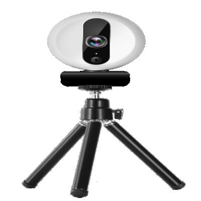 China 2021 Plug and Play Privacy Cover Qidong FHD 1080P Webcam Microphone Ring Light 3-Level Adjustable Brightness Computer Camera for Laptop for sale