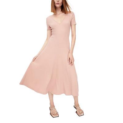 China Breathable Custom Made 2022 Elegant Ladies Dress V Neckline Short Sleeve A Line Women Dress Long Edge Solid Color Casual Maxi Dresses for sale