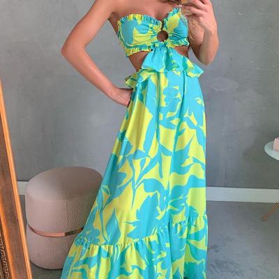 China 2022 new anti-static ladies dress tube top cavity backless sexy dress with elegant bow long skirt suitable for seaside holiday for sale