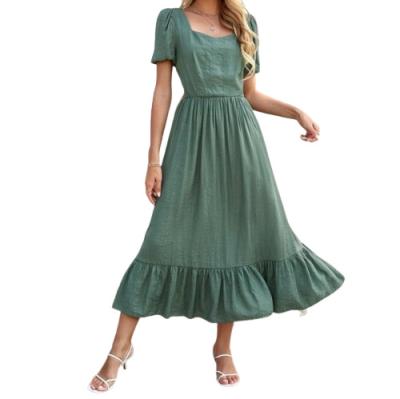 China Anti-Static Puff Short Sleeve Summer Dresses Women 2022 Ruffle Bottom Chiffon Womens Clothing Summer Dresses Maxis for sale