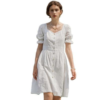 China High End Customized Women's Summer Embroidery Fashion Casual Dress Neck White Square Button Mini Skirt Anti-Static for sale