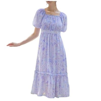 China Anti-Static Plus-Size Women's Dress With Puffed Vintage Purple Sleeves Butterfly Print Dress for sale